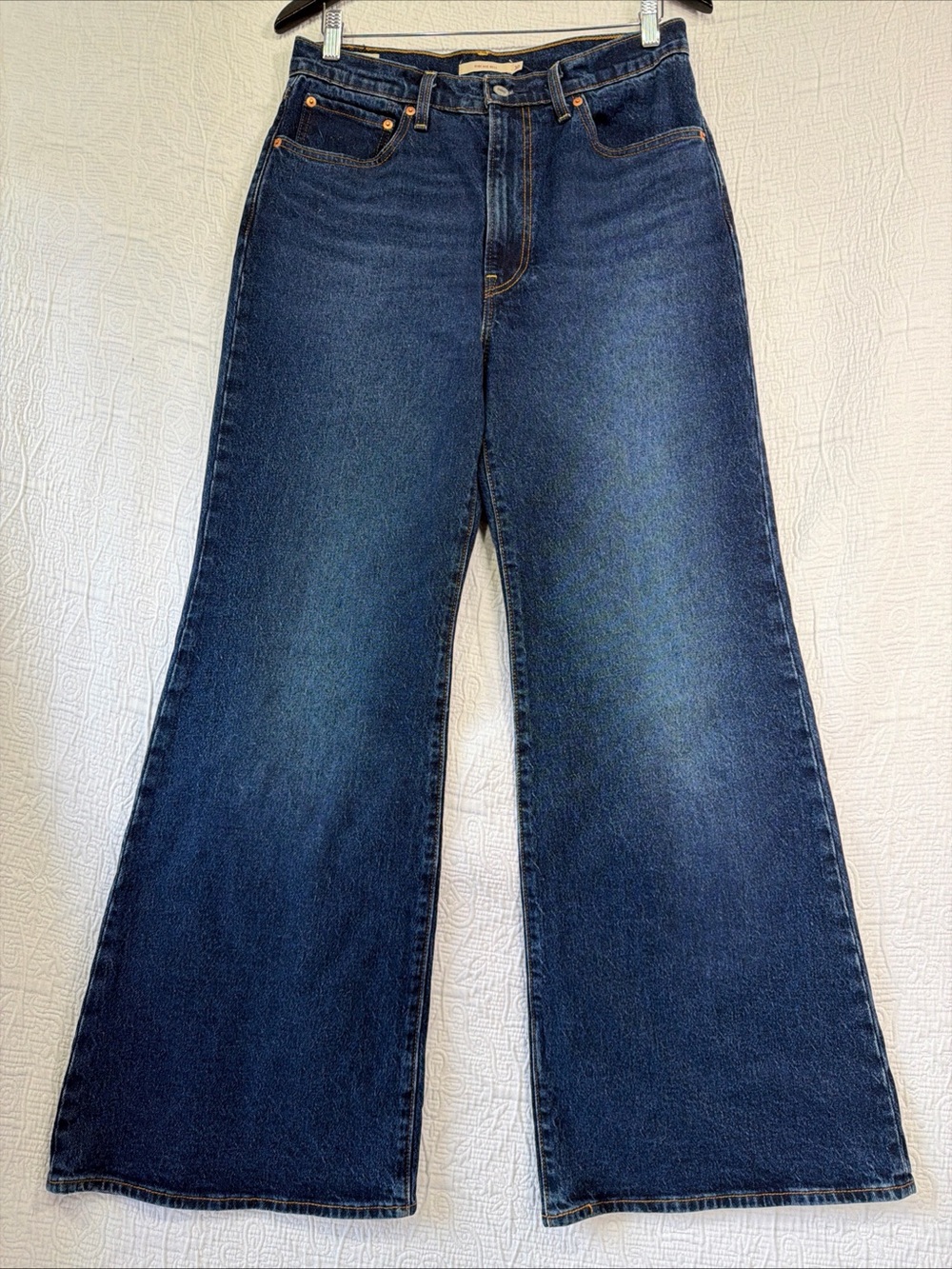 Levis Premium Ribcage Bell Jeans Womens 30 High Rise Dark Wash Wide Leg Big E
